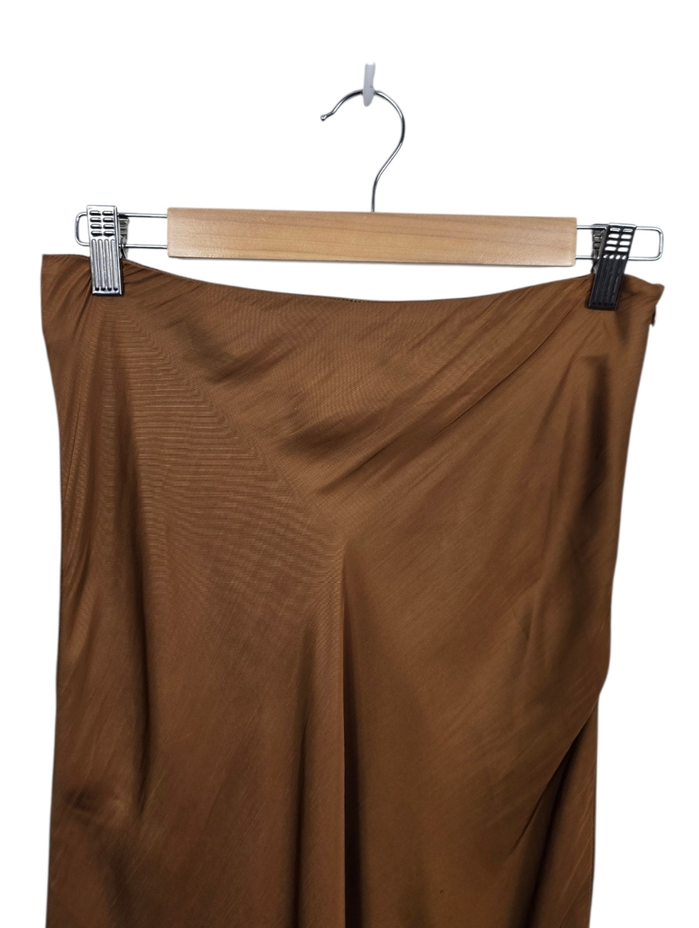 Crescent Gabrielle Crushed Satin Bias Cut Maxi Skirt Espresso Brown M - Picture 7 of 14